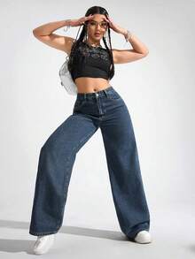 XIANGHE Jeans de corte holgado, de moda para el verano - Azul lavado medio - Ver 6