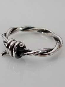 复古刺丝银戒指，男女款，哥特朋克，手工珠宝，万圣节派对珠宝，生日周年纪念，圣诞礼物 - 復古銀色 - 查看 1