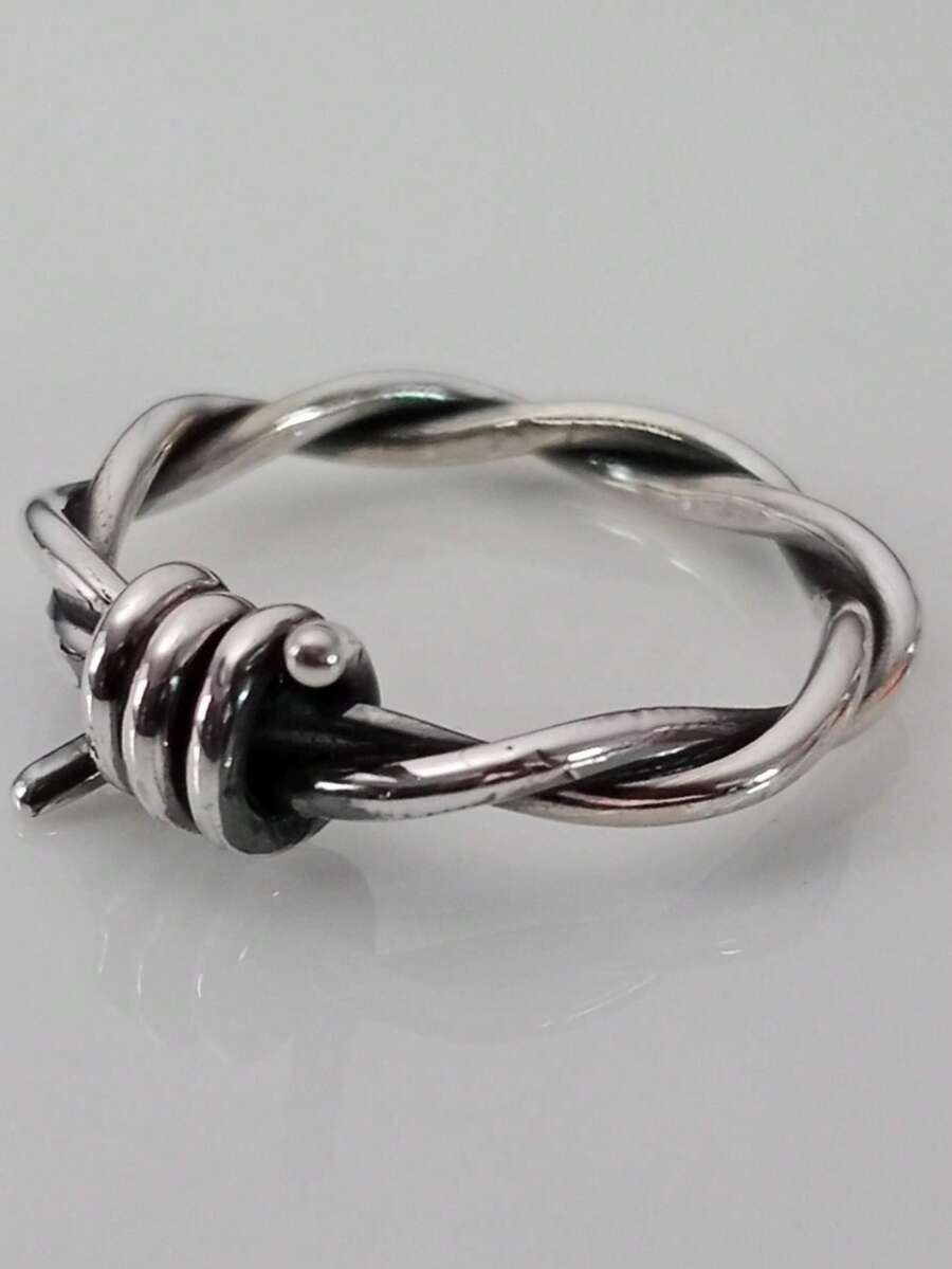 复古刺丝银戒指，男女款，哥特朋克，手工珠宝，万圣节派对珠宝，生日周年纪念，圣诞礼物 - 復古銀色 - 查看 1