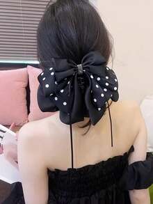 1件裝蝴蝶花卉印花素色髮夾，優雅公主風馬尾髮飾，聚酯纖維材質 - 彩色 - 查看 4