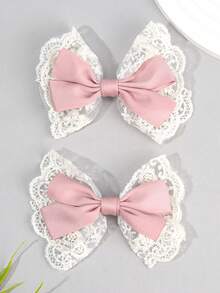 2 pièces Pinces à cheveux avec nœud en dentelle, pinces à cheveux avec nœud décontractées et douces, à porter au quotidien, accessoires pour cheveux de filles, pinces à griffes, accessoires pour la tête - Multicolore - Voir 7