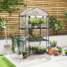 3 Tier 4ft Greenhouse, Mini Portable Compact Garden Growhouse, Sturdy Steel Frame, Double Zip PVC Cover - PVC - View 2