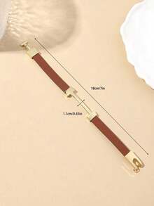 1pc Fashionable Gold Letter Leather Bracelet/Wristband, Elegant Girlfriend - Cà phê - Xem 3