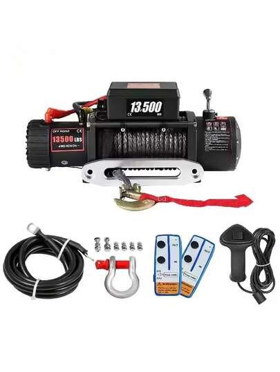 Verricello elettrico 12V, 13500 libbre/6123 kg, fune di traino sintetica da 27 m/92 piedi con telecomando, fune sintetica ad alta resistenza, essenziale per ogni auto, impermeabile, potente motore, strumento di recupero fuoristrada durevole, per rimorchio auto, ATV, SUV, strumento di recupero veicoli, camion, barca. Accessori auto, accessori auto, accessori auto, essenziali per auto