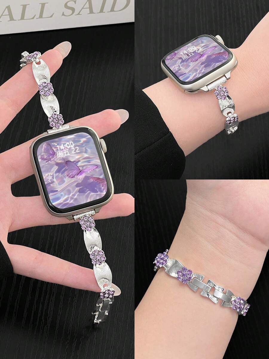 Dây đeo đồng hồ nữ 1 chiếc - Dây đeo kiểu vòng tay hoa nhung, tương thích với đồng hồ có kích thước 38/40/41/42/44/45/49/46mm. Phù hợp với các dòng đồng hồ S10/Ultra3/2/1/Se/9/8/7/6/5/4/3/2/1, và cũng phù hợp với Mi Band 9pro/8pro, Redmi Watch 5/4 và Smart Watch Fit4/3/2/1. Dây đeo có thiết kế tinh tế và sang trọng, tích hợp các chi tiết đính kim cương, kết hợp giữa phong cách thời trang và vẻ đẹp quyến rũ. - Hoa nhung tím - Xem 1