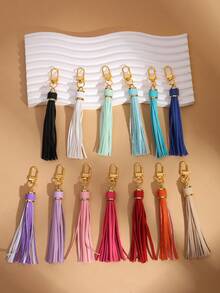 12个彩色仿皮流苏钥匙扣 | 闪亮流苏吊坠，适用于钥匙、包包和钱包 - 时尚女士配饰 - 彩色 - 查看 8