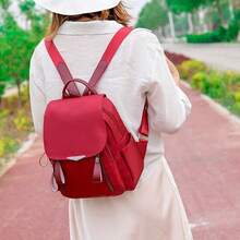 Women Simple Oxford Backpack, Multi Zipper Pockets Casual Travel Daypack Outdoor School Rucksack - Multicolor - View 3