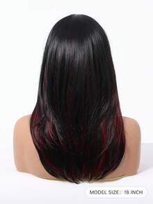 16英寸长直发假发，带刘海，酒红色，女士合成假发，适合女孩日常和派对佩戴，黑色耐热长卷发 - 挑染紅色 - 查看 6