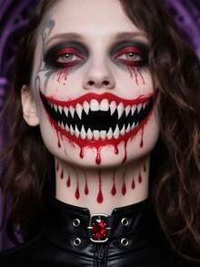 4 hojas de tatuajes temporales de terror de Halloween, tatuajes temporales impermeables, diseño de fauces y dientes densos de monstruos aterradores, de un solo uso, accesorios para festivales, adecuados para accesorios de adultos para maquillaje de fiesta, accesorios para rave