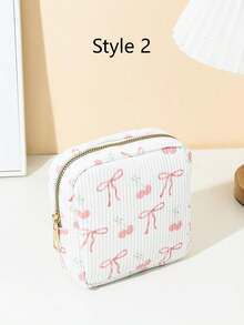 1pc Pink Bow Floral Print Sanitary Napkin Pouch, Mini Cosmetic Bag, Multifunctional Sanitary Napkin Organizer, Compact Square Bag, Women's/Girls' Travel Cosmetic Case, Cute Zipper Pouch Coin Purse, Campus Style, Suitable For School, Work, Travel, Makeup Bag, Skincare Bag, Toiletry Bag, Packaging Box, Travel Essentials
