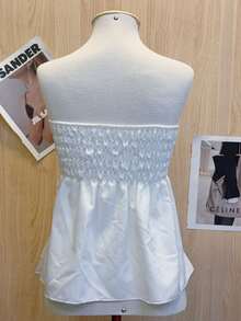 Butterfly Cropped Blouse With Ruffled Neck Tie - Blanco - Ver 2
