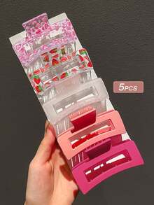 5pcs Women Minimalist Square Hair Claws, Pink, Suitable For Daily Use & Gift Claw Clips Hair Clips Hair Jaw Clip Hair Clamps Hair Clutch Hair Catcher Clip, School Stuff, College Fall Winter Hair Accessories For Women For Vacation Outfits Woman - Multicolor - View 8