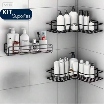 Kit 3 Prateleiras Suporte Com Alto Adesivos Para Parede Banheiro Cozinha lavanderia Shampoo