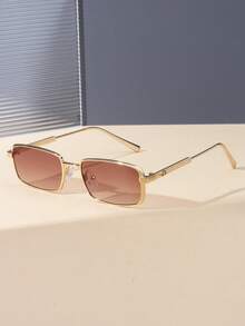 1 件女士金属方形框架时尚眼镜 - 金色 - 查看 1