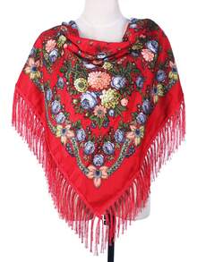1 pieza Chal multicolor con estampado floral retro tradicional de peonía para mujer, elegante y cálido, adecuado para otoño/invierno, gran regalo para mamá para vestir - Multicolor - Ver 13