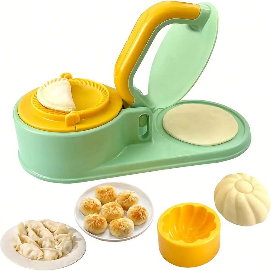 1Pc Heavy-Duty 3-In-1 Dumpling Press - Features An Easy-Clean Green Base And Strong Handles For Homemade Dumplings, Pierogi, And Spring Rolls - Perfect For Chinese, Eastern European, And Asian Cuisines - Essential For Holiday Cooking (Halloween, Christmas, Thanksgiving, Easter, ) - Safety And Durability - Green - View 1