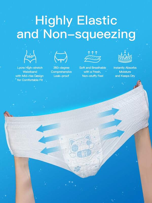 XIAONI 7 pièces, Serviettes hygiéniques de nuit de type pantalon pour femmes pendant les menstruations, sèches et respirantes, ultra-minces et à absorption rapide, sous-vêtements de règles, taille élastique