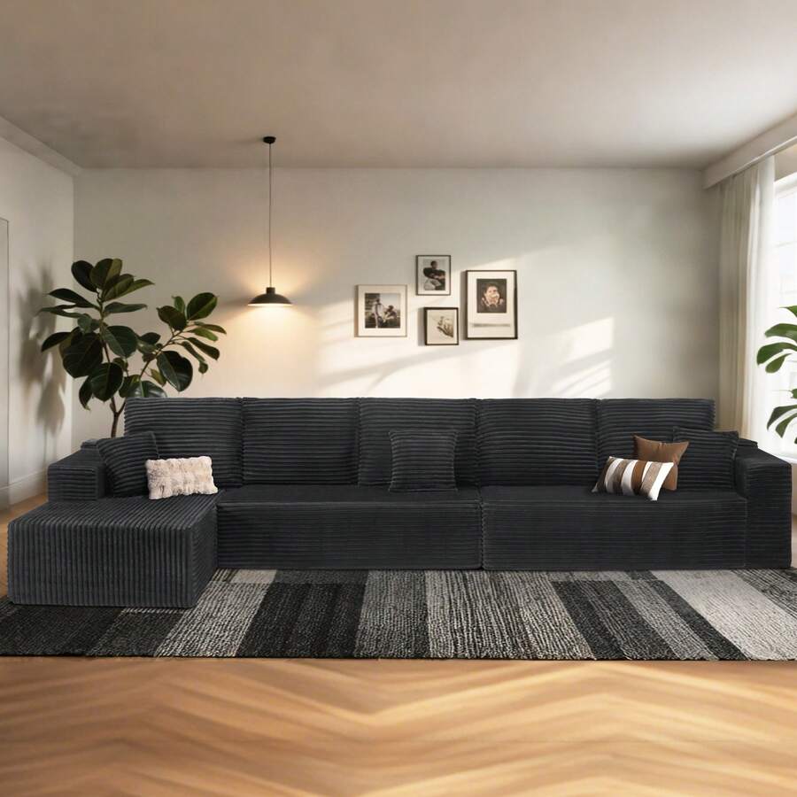 NIZULA FOAM 164"Oversized L Shape Sofa, (Gray)Modern Modular Couch For Living Room Bedroom,No Assembly Required, Ready To Use, Comfy Plush Corduroy Fabric ,Sofa De Sala,Couch,Sofa Cama,Muebles Para Sala,Couch For Living Room, Living Room Furniture, Muebles, Bedroom Furniture Set, Recliner Chair For Adult, Living Room Set Furniture, (The Single Chair Is Available Separately Or To Pair With The Sofa) - Gray L-shaped Left-Facing Chaise - 查看 1