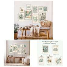 Sage Green Wall Art Prints Eclectic Decor, 9 PCS Sage Green Wall Decor Aesthetic, Green Matisse Wall Art Exhibition Poster Set, Bathroom, Hallway - Unframed