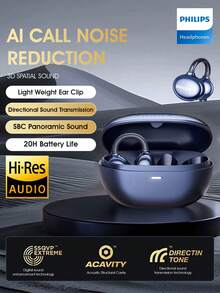 PHILIPS Philips Wireless Bluetooth Headphones, Clip-On Earbuds, Sports Noise Canceling, High Fidelity Sound, Long Battery Life, 2025 New Model,TAT3469