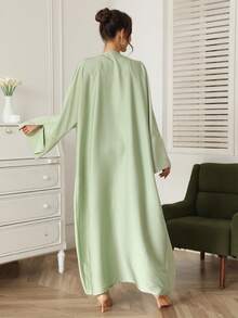 1pc Women's Satin Style Dress. This Elegant Dress Also Comes In A Long Abaya Version, Suitable For Daily Wear And Special Occasions. Eid Spring - Green - View 8