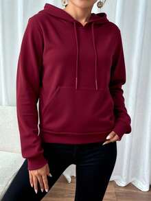 sudadera unicolor con capucha y diseño en los cordones ajustables - Burdeos - Ver 2