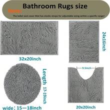 Bathroom Rugs Sets 4 Piece With Toilet Lid Cover, Non Slip Bathrooats Extra Soft Chenille Bath Rugs Absorbent Shaggy Rugs Perfect Plusats U-Shaped Toilet Rug And Toilet Cover Kitchen,Home Dr,18821274 - 灰色 - 查看 5