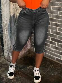 WGXWGX Womens Capri Jeans Casual Fashionable Denim Pants With Side Button For Spring And Summer Stylish Capri Trousers Comfortable Wear - 灰色 - 查看 3
