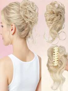 凌乱的爪夹发髻，合成马尾辫接发，适合女性日常佩戴