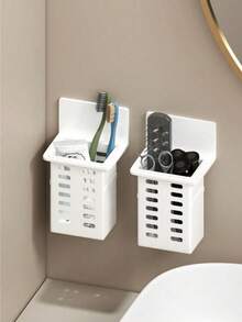 Wall Mounted Toothbrush And Toothpaste Holder For Bathroom, White And Black, With Space For Comb Or Razor And Shower Gel (No Drilling Required), Home Bathroom Decor, Autumn Decor, Back To School