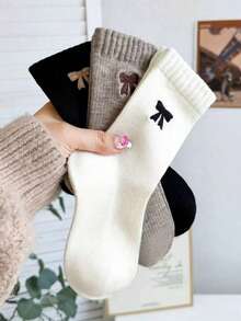 3/5 Paar Damen süße Schleife Lässig Crew Knöchelsocken, Farben zufällig, geeignet für den täglichen Gebrauch