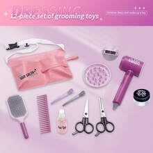 Kids Pretend Play Hairstyling Toy Set - Blow Dryer & Straightener, Girls Beauty Salon Makeup Dress Up Princess Accessories Gift Toys