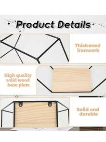 1 pièce/2 pièces Set Étagère murale hexagonale noire simple avec base en bois, étagère murale en métal creux, étagère murale en fer forgé géométrique créative, étagère murale hexagonale en fer anti-rouille, forme géométrique noire moderne avec étagère en bois massif Décoration murale de rangement