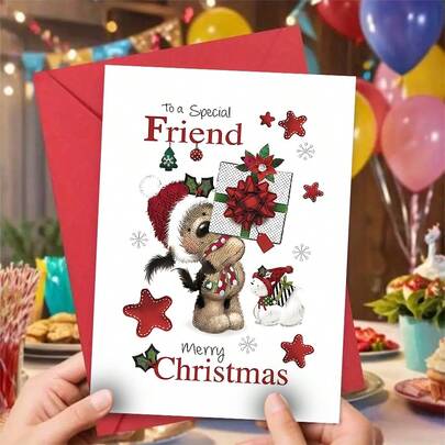 [Christmas Card] Charming Christmas Card With Envelope- Unique Puppy Surprise Design - Perfect For Friends, Family & Colleagues - Ideal For Thank You Notes & Special Occasions