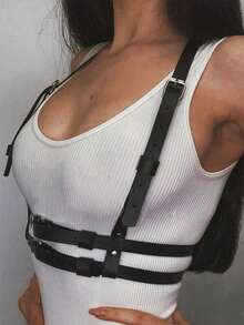 真皮束腰带，时尚束腰带，礼服派对配饰，女士真皮胸带 - 黑色 - 查看 9