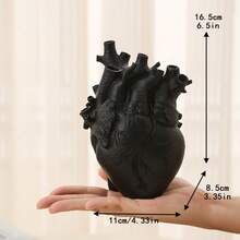 1 Piece Heart Shaped Resin Decoration For Tabletop And Living Room Includes Vase And Dried Flower Arrangement For Tabletop Resin Vase For Tabletop Tabletop Arrangement Room Living Room Decoration - 黑色 - 查看 3