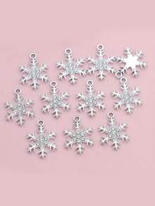 10pcs Silvery Color Christmas Snowflake Charms Pendant For Jewelry Making Necklace Key Chain DIY Accessories Bracelet Handmade - Silver - View 1