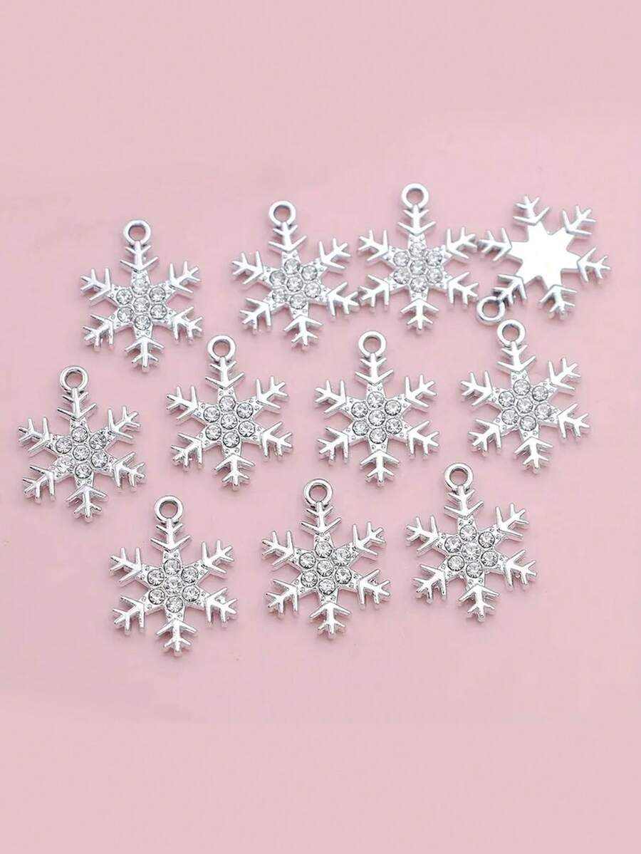 10pcs Silvery Color Christmas Snowflake Charms Pendant For Jewelry Making Necklace Key Chain DIY Accessories Bracelet Handmade - Silver - View 1
