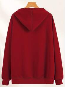 Men's Motivational Hoodie, NEVER GIVE UP Print Pullover For Gym & Casual, Red Fall/Winter Sweatshirt With Front Pocket, Soft Comfortable Fit Active Streetwear - crimson - 查看 3