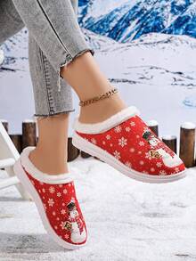 Pantuflas de mujer con diseño festivo de peluche - Pantuflas suaves y cálidas para damas con cierre deslizante - Zapatos cálidos de interior casuales para otoño/invierno - Rojo - Ver 5