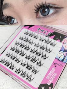 36 Büschel, 9-12 mm Länge, Wimpernstreifen mit Selbstklebefunktion, gekräuselt C/D, W-förmig gekräuselter Blütenblatt-Stil, Augen erscheinen größer, natürlich dicht, für Anfänger, lässige Trilogie, Cos simulierte Wimpern, Segmentierung, Cartoon-Stil