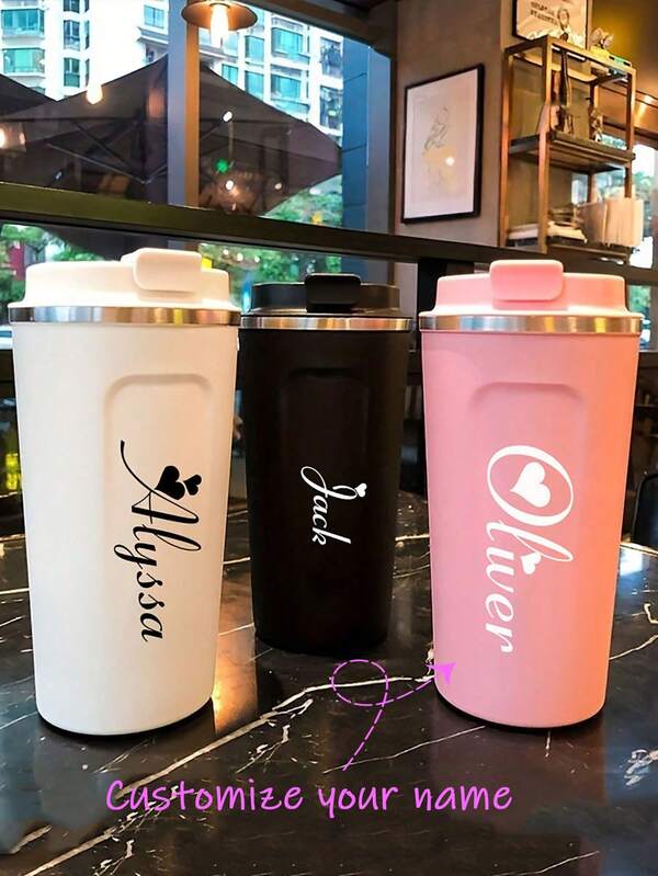 1pc Customized Stainless Steel Coffee Cup, Keeps Drinks Hot & Cold, Portable European High-End Latte Cup, Unisex Double Wall Stainless Steel Vacuum Travel Mug, 17oz/500ml Reusable Insulated Tumbler, Personalized Name Gift Suitable For Coffee, Tea, Cold Drinks, Best Birthday, Graduation, Christmas, Anniversary Gift For Her/Him, Husband, Wife, Sister