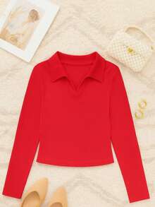 Top manga larga cuello sport - Rojo - Ver 2