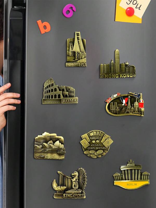 1pc Retro 3D Refrigerator Magnet, Kitchen Decor World Travel Souvenir Magnet, Creative Decorative Personalized Magnet