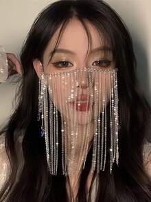 1pc Elegant Women Face Veil Jewelry With Tassel, Exquisite Gift For Party, Wedding, Banquet, Prom Facial Jewelry Accessory - Silver - View 8
