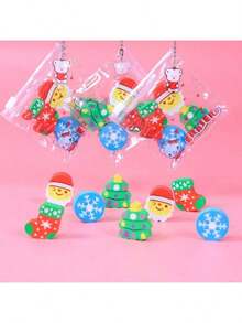 4pcs Christmas Snowman Rubber Bag Christmas Tree Santa Claus Holiday Gift Rubber PVC Self Sealing Zipper Student Stationery [Color And Pattern Random]