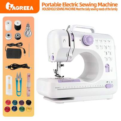 IAGREEA IAGREEA Mini Electric Sewing Machine, 6V DC Portable Sewing Tool With Auto Bobbin Winder, Foot Pedal & Night Light | 2-Speed For 1-5 Layer Fabric | Ideal For Travel, Dorm, RV & Home Use | For Button Repair, Hemming, DIY Crafts | Holiday Gift Set With 8 Thread Spools, Scissors, Tape Measure