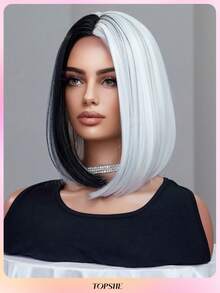 TOPSHE 30cm zweifarbige kurze gerade Haare ohne Pony, schwarze Perücken für Frauen, weiches, hitzebeständiges synthetisches Haar, für den täglichen Gebrauch, Partys, Halloween & Cosplay, Halloween Kostüm
