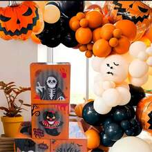 1pc Halloween Orange Balloon Box Set, Party Decor Pumpkin Ghost Festival Gathering Arrangement