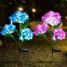 4/2/1pcs Solar Hydrangea Flower Light With 3-Head, Outdoor Courtyard Decoration, LED Simulation Flower Light, For Outdoor Yard Garden Lawn Patio Courtyard Fences Driveway Pathway Decoration, Valentine's Day Gift, Gifts For Mother Or Lovers(Pink, White, Blue, Purple) - 3頭繡球花 - 查看 3